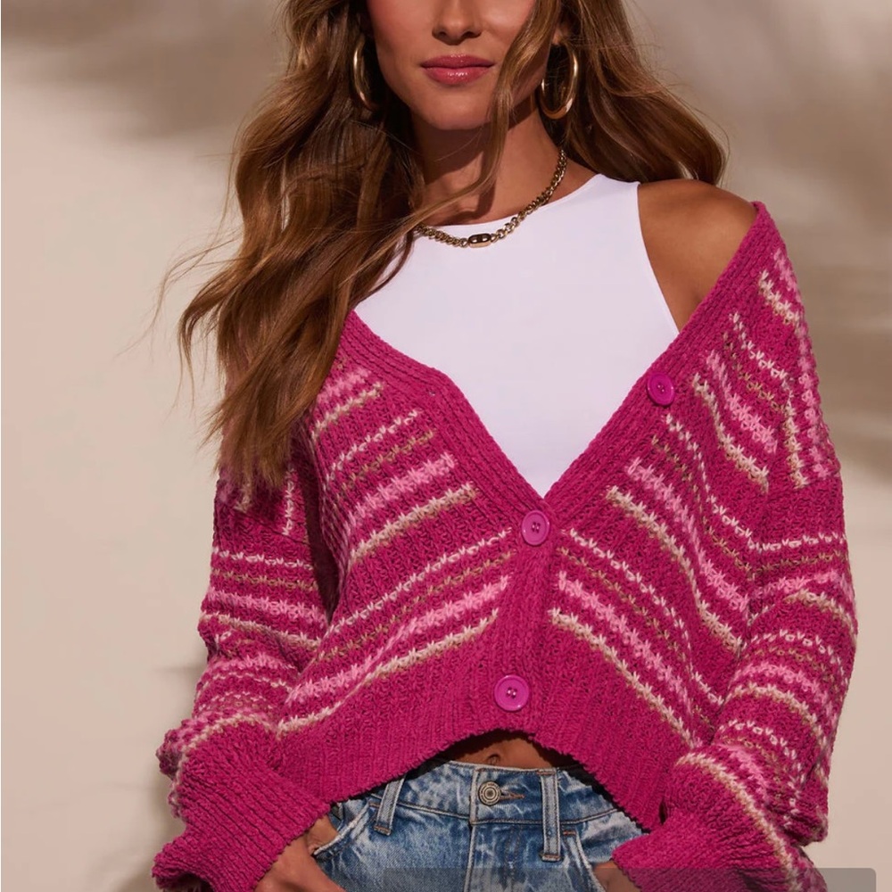 Vici Pink Cardigan Sweater with Diagonal Stripes